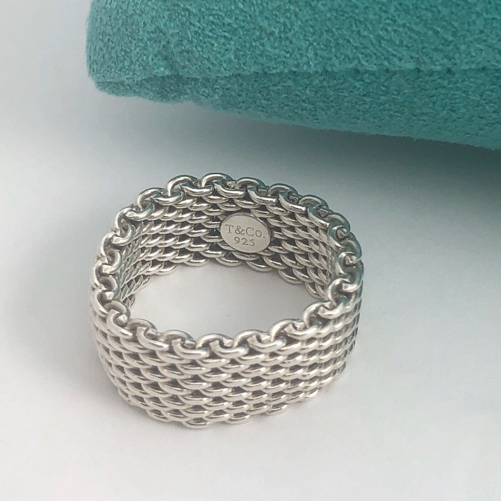 Size 7.5 Tiffany & Co Somerset Mesh Weave Mens Unisex Ring in Sterling S…